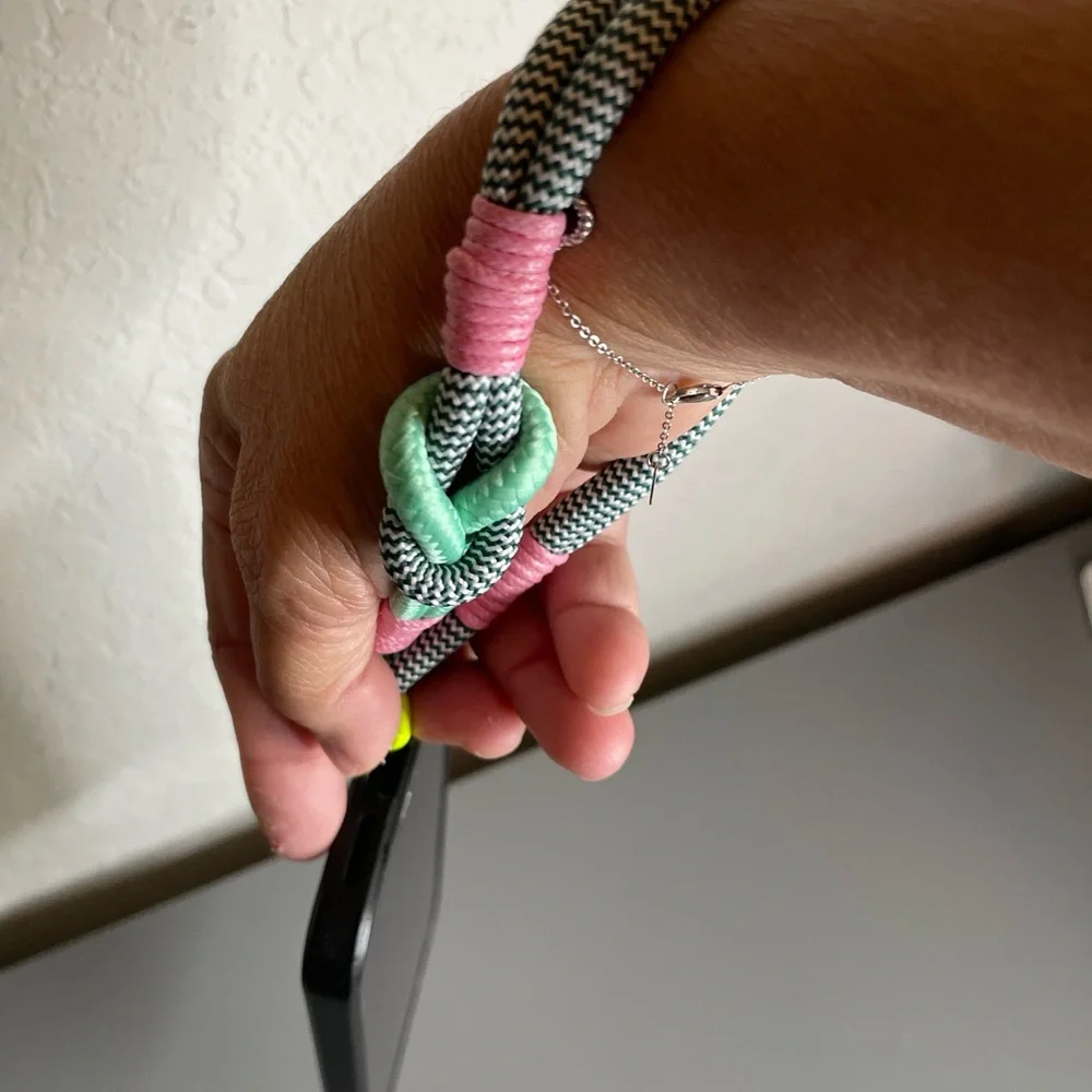 Phone Wrist Lanyard in Mint, Pink & Black Chevron